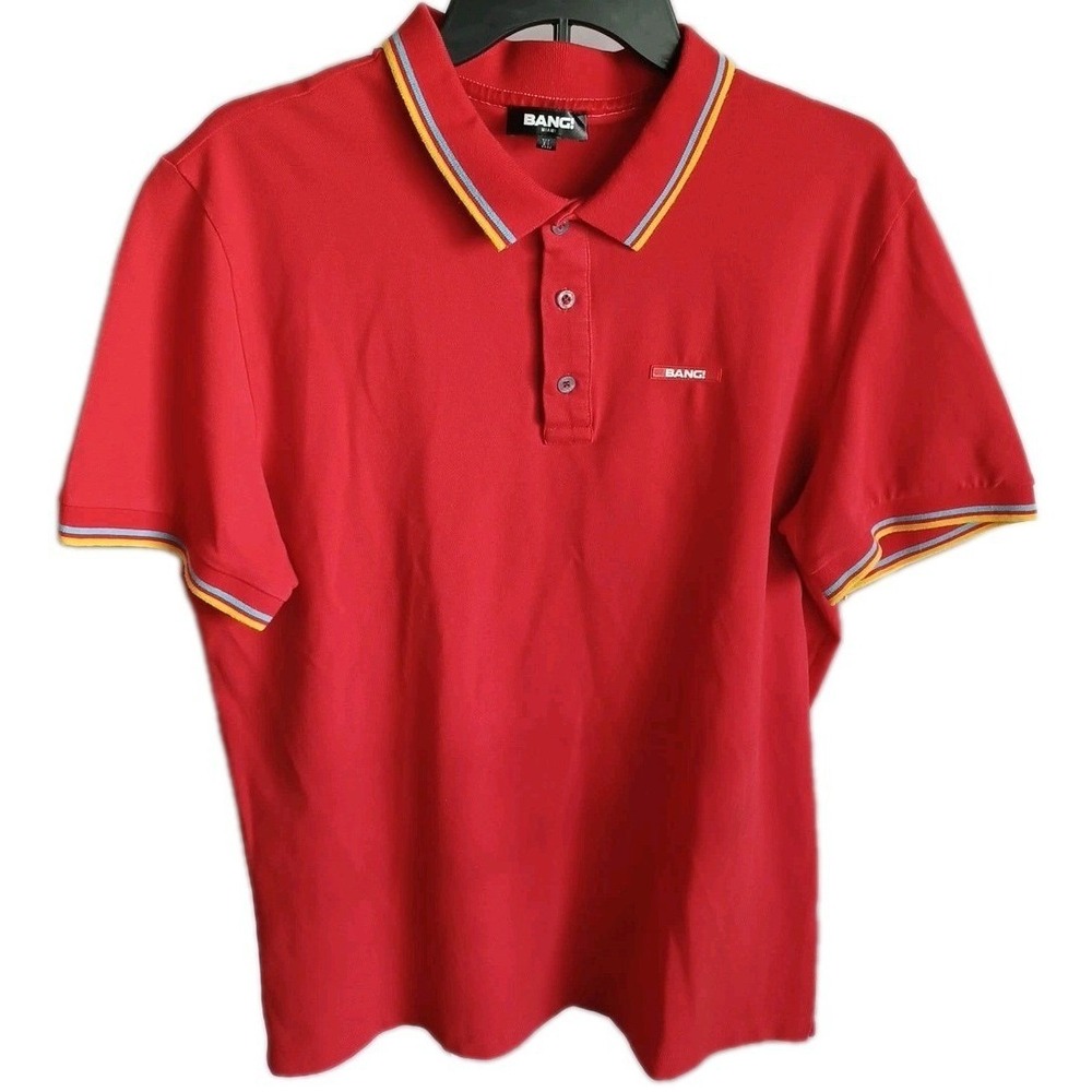 Bang! Miami Mens Red Pima Cotton Short Sleeve Tipped Polo Shirt XL Slim Fit